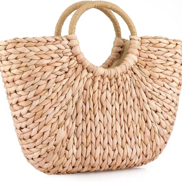 Women Straw Tote Hand-Woven Beach Bag Summer Clutch Crossbody Fashion - Picture 2 of 7